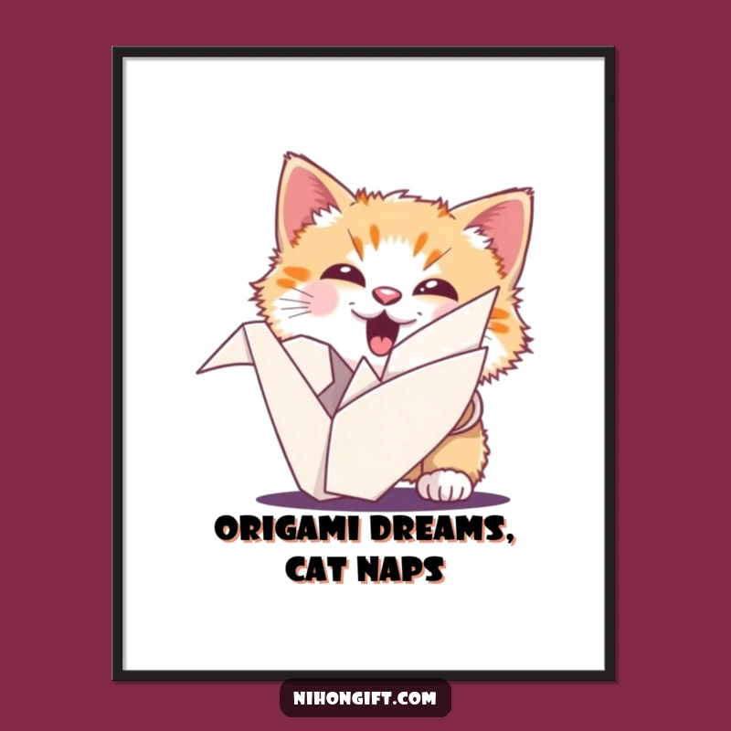 Free Printable Cat Wall Art: Ecstatic Kitty & Origami Crane Whimsy