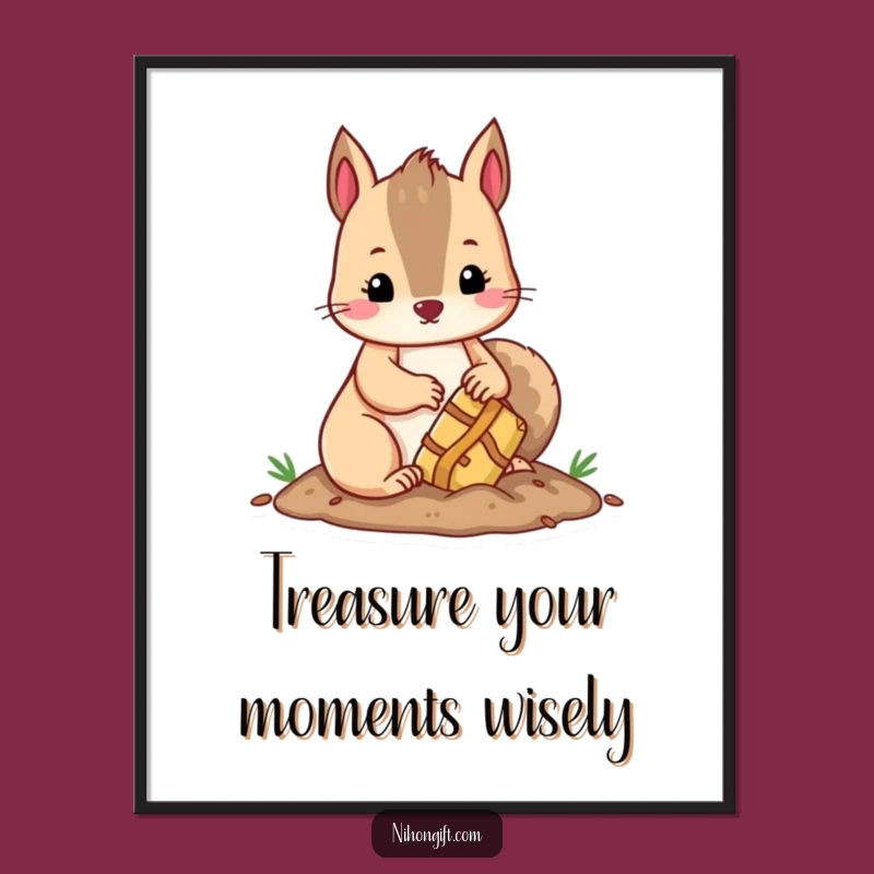Free Printable Wall Art: Funny Squirrel Treasure Hunter, Cute Downloadable Decor