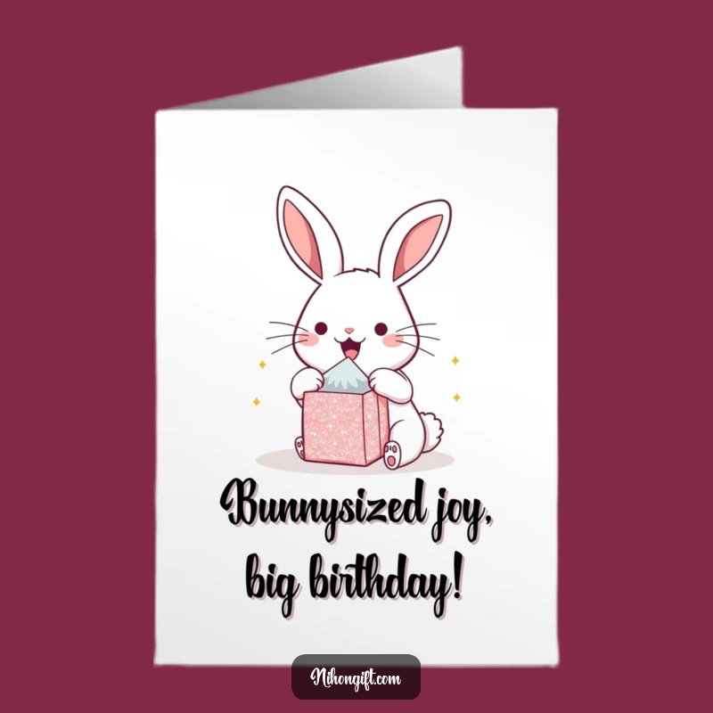 Free Printable Birthday Card: Funny Kawaii Bunny Unboxing Joy, Adorable Downloadable Gift