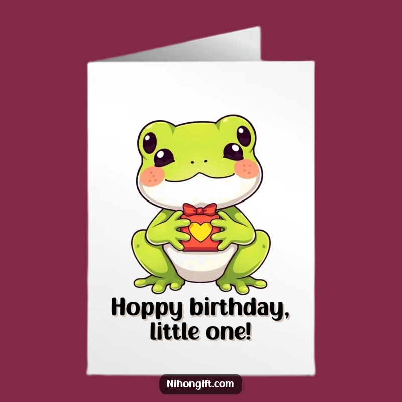 Free Printable Birthday Card: Kawaii Frog Lucky Charm - Funny Downloadable Gift