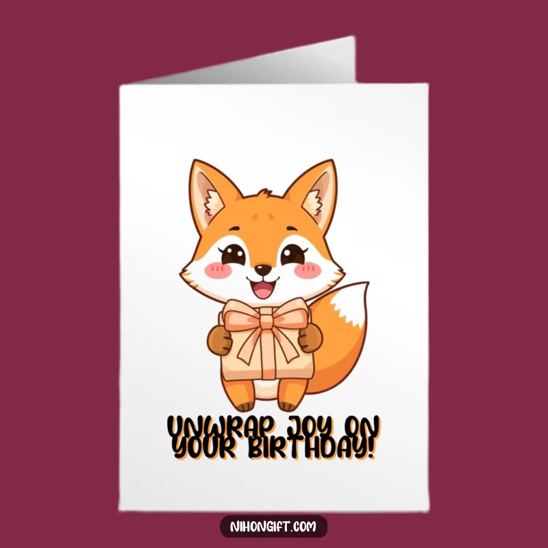 Free Printable Birthday Card: Cheerful Fox with Gift - Downloadable Fun