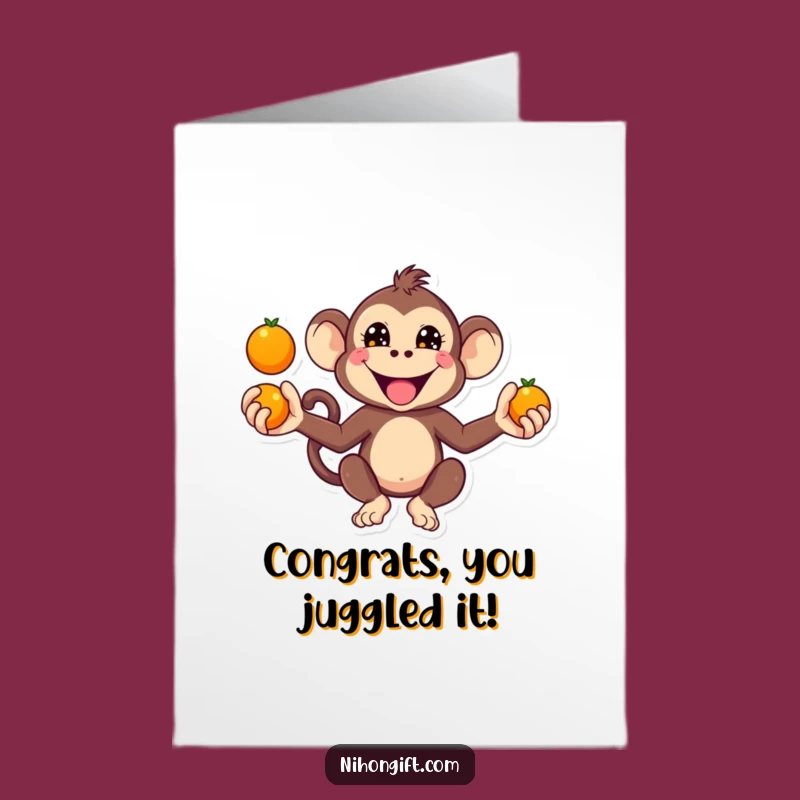 Free Printable Congrats Card: Monkey Juggler Downloadable Gift for Triumphant Moments