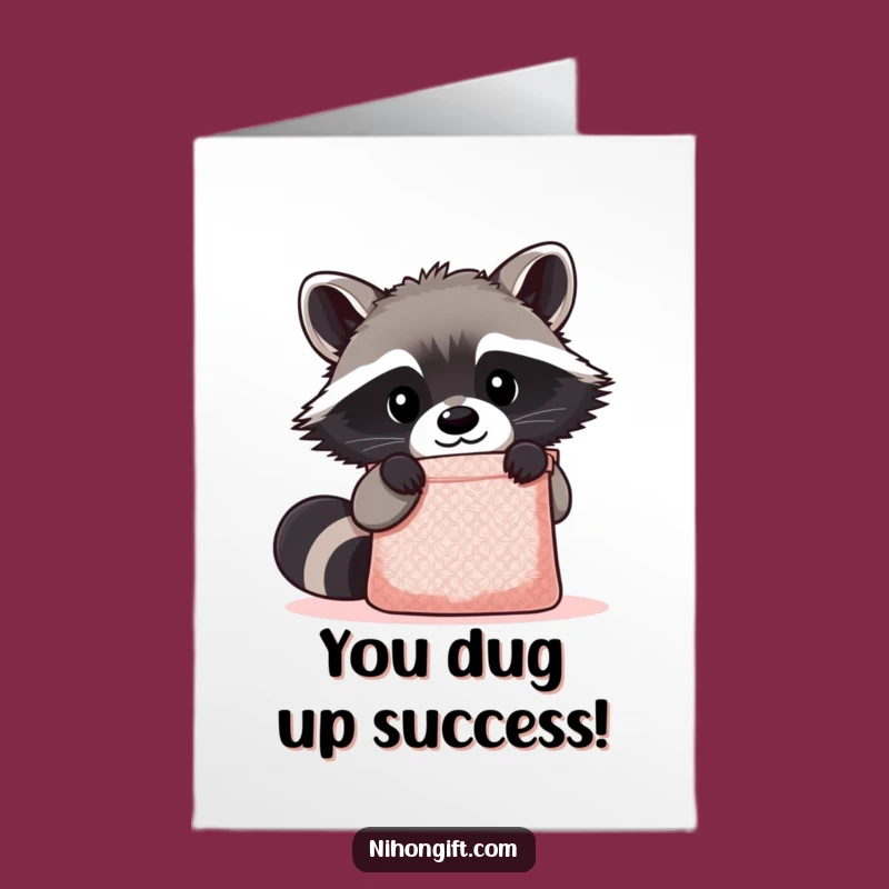 Free Printable Congrats Card: Raccoon's Curious Gift Bag Discovery