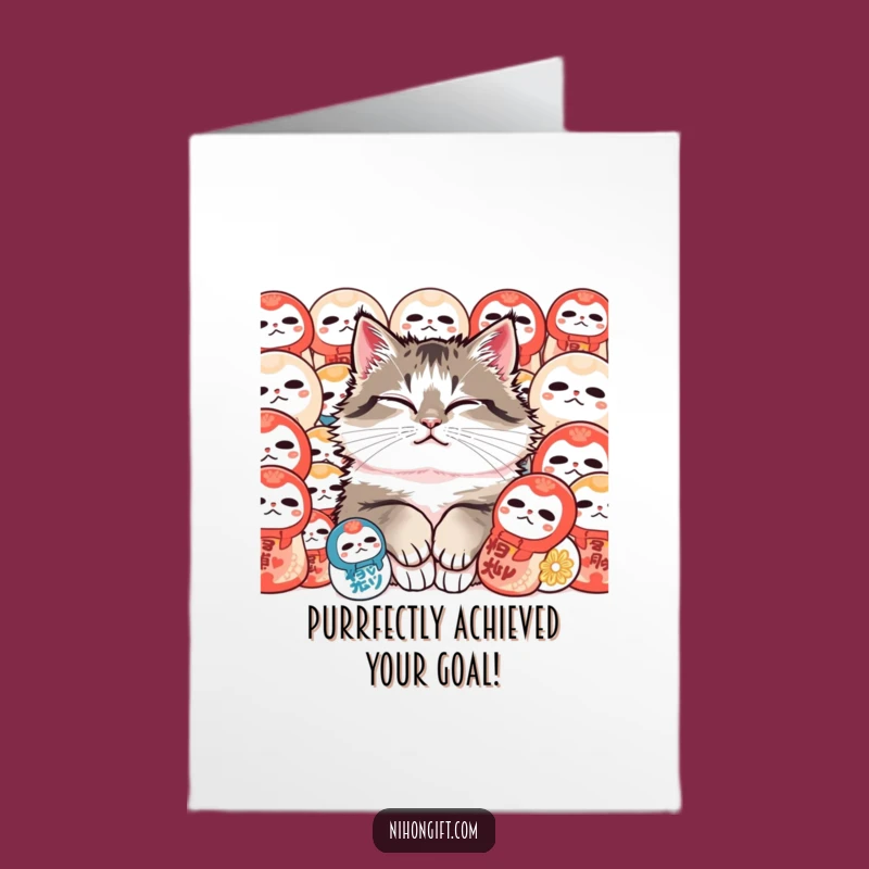 Free Printable Congrats Card: Content Cat, Daruma Dolls, Downloadable