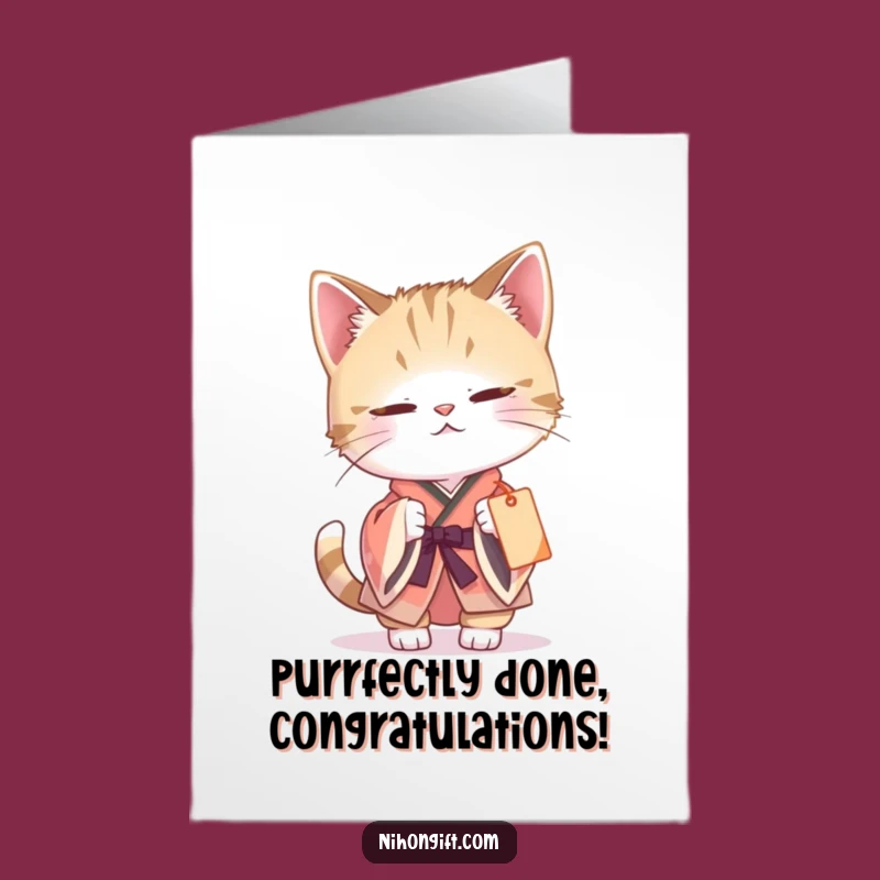 Free Printable Congrats Card: Kimono Cat's Playful Win - Downloadable