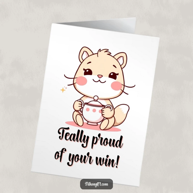 Funny Free Printable Congratulations Card: Animal politely offers a delicate tea set, celebrating with grace.