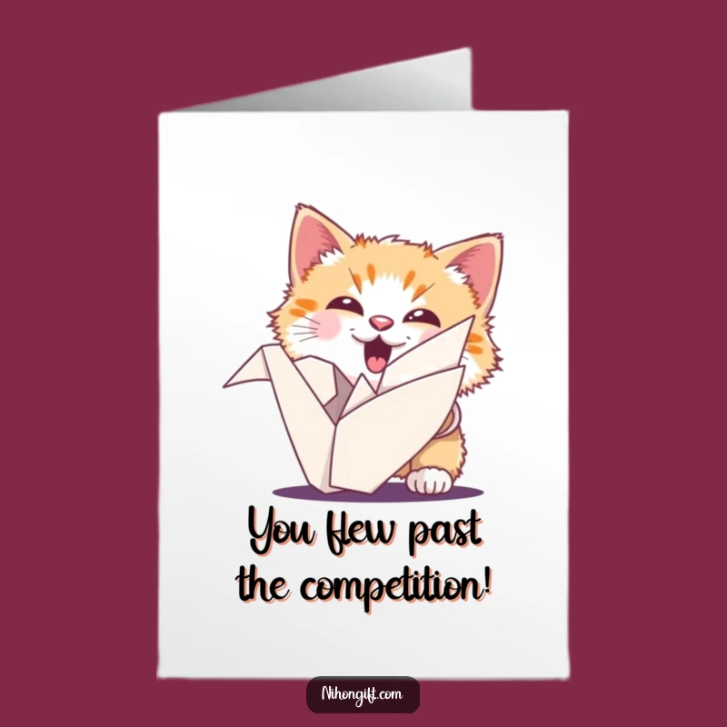 Free Printable Cat Congrats Card: Ecstatic Kitty's Origami Celebration