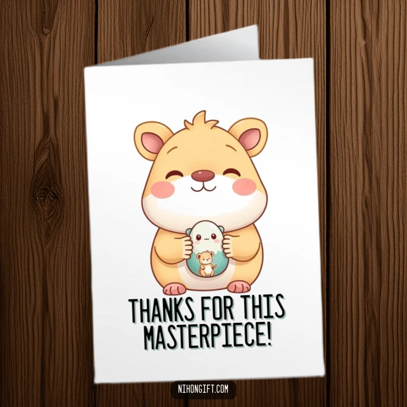 Funny Free Printable Thank you Card: an animal proudly presenting a small, painted ceramic artwork.