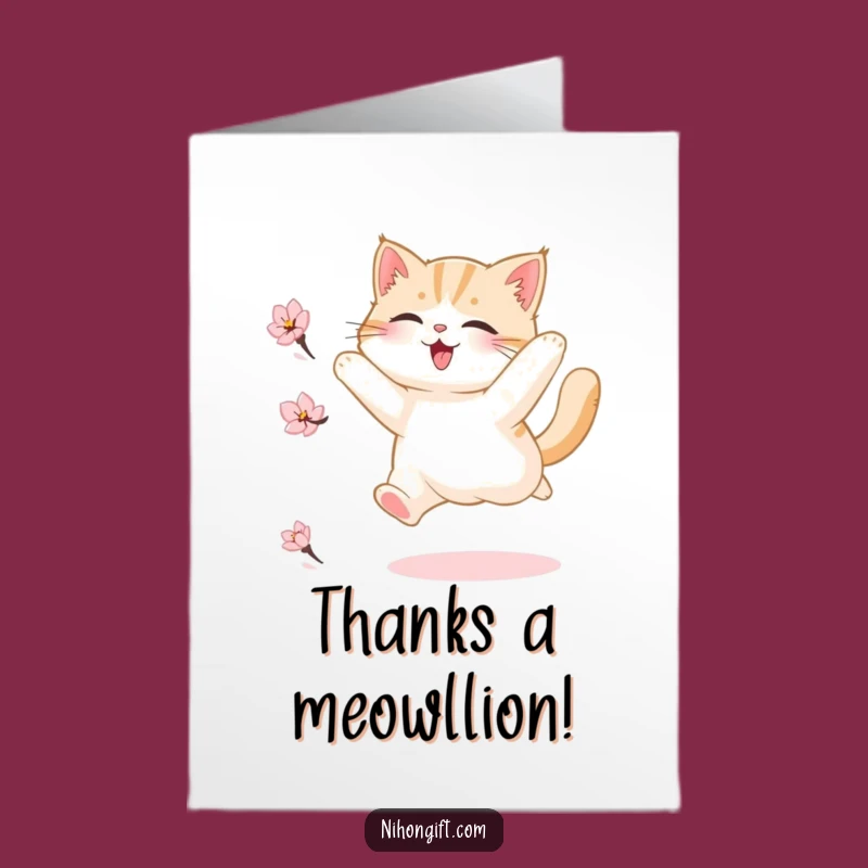 Free Printable Thank You Card: Funny Cat's Blossom Chase, Downloadable