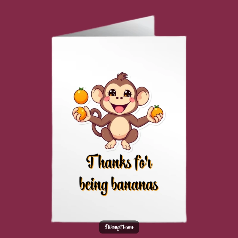 Free Printable Thank You Card: Monkey Juggler Downloadable Gift for Playful Thanks
