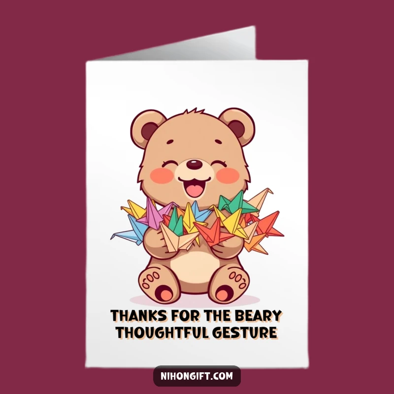 Free Printable Bear Thank You Card: Origami Cranes Gratitude, Downloadable Greeting