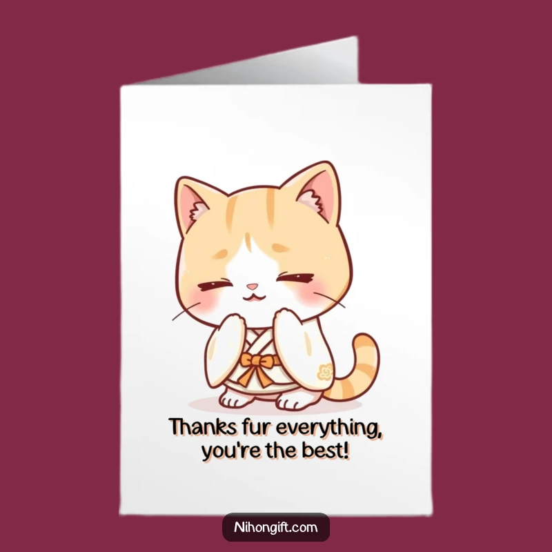 Funny Free Printable Thank You Card: Cat Kimono Bow, Downloadable Gratitude