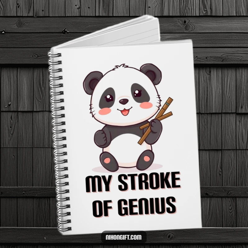 Funny Kawaii Panda Notebook with a panda painting a smiley face using a calligraphy brush.