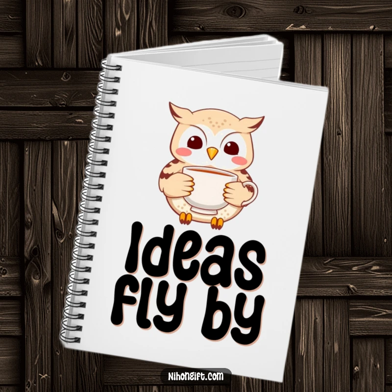 Funny Owl Tea Notebook: Cheerful owl carrying a delicate ceramic tea cup, ready for jotting down notes.