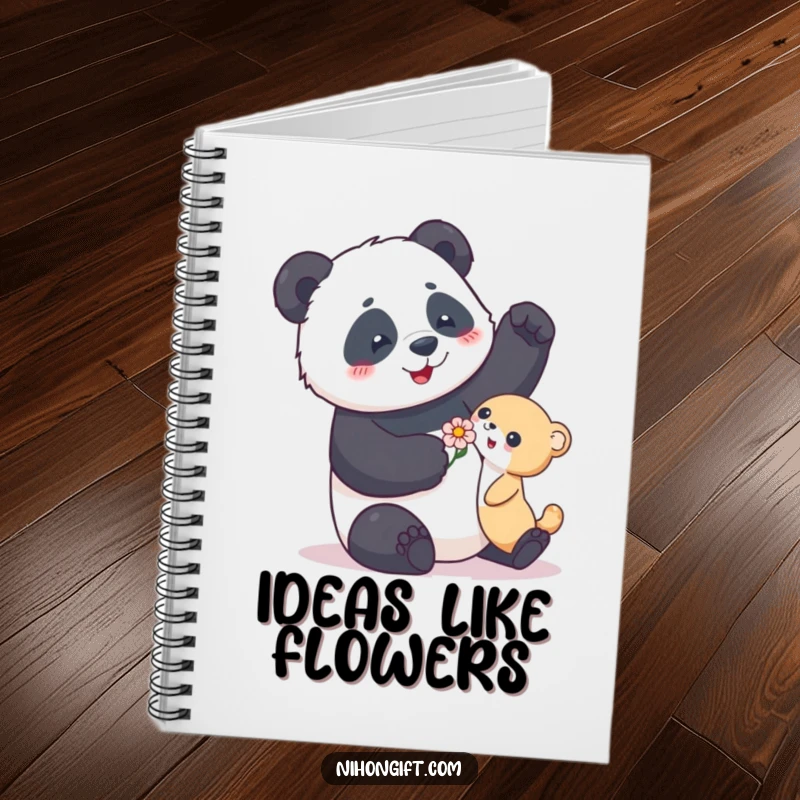 Funny notebook featuring a playful panda giving a flower, inspiring kindness and humor in note-taking.