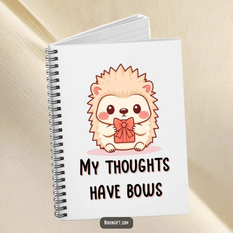 Funny Hedgehog Notebook: A kawaii hedgehog offers a tiny gift, perfect for jotting down sweet thoughts.