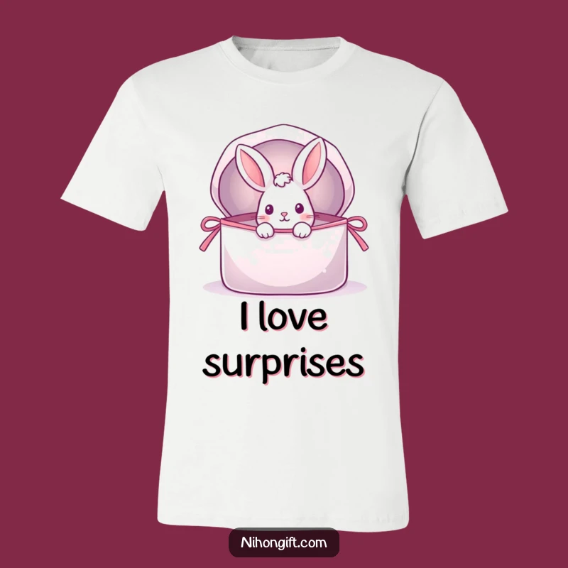 Funny Peek-a-Boo Rabbit T-Shirt: Playful Surprise from a Shimmering Gift Bag