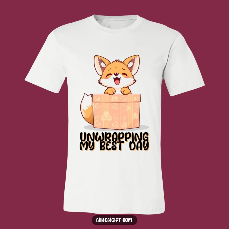 Funny Fox Puppy Gift T-Shirt - Gleeful Unwrapping Character Tee, Great Gift