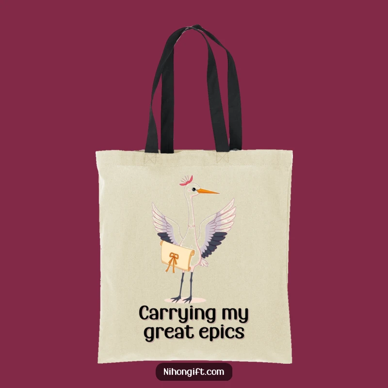 Elegant Crane Scroll Tote Bag: Carry Art and Essentials with Grace