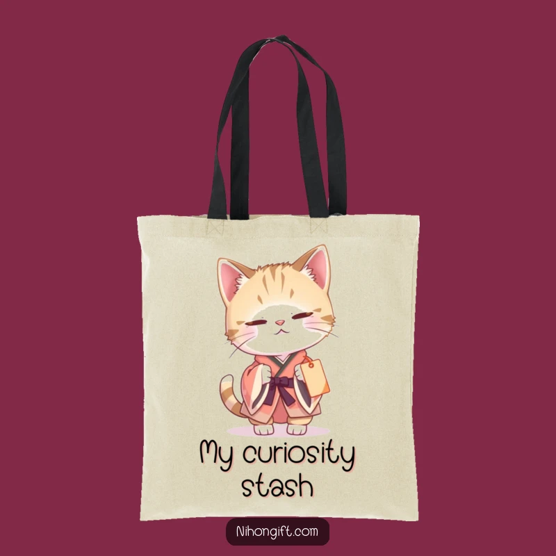 Funny Cat Kimono Tote Bag: Curious Batting, Gift Tag Fun, Perfect Funny Gift