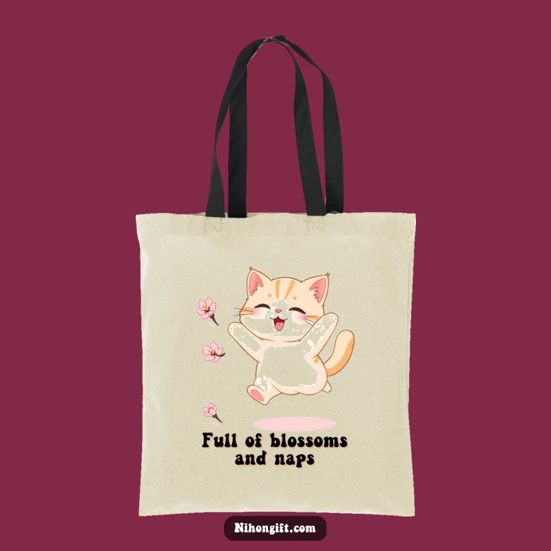 Funny Fluffy Cat Blossom Tote Bag, Chic Joyful Carryall Gift for Cat Enthusiasts