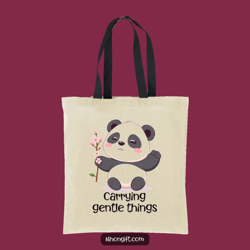 Funny Panda Tote Bag: Shy Offering, Cherry Blossom Gift, Perfect Funny Gift