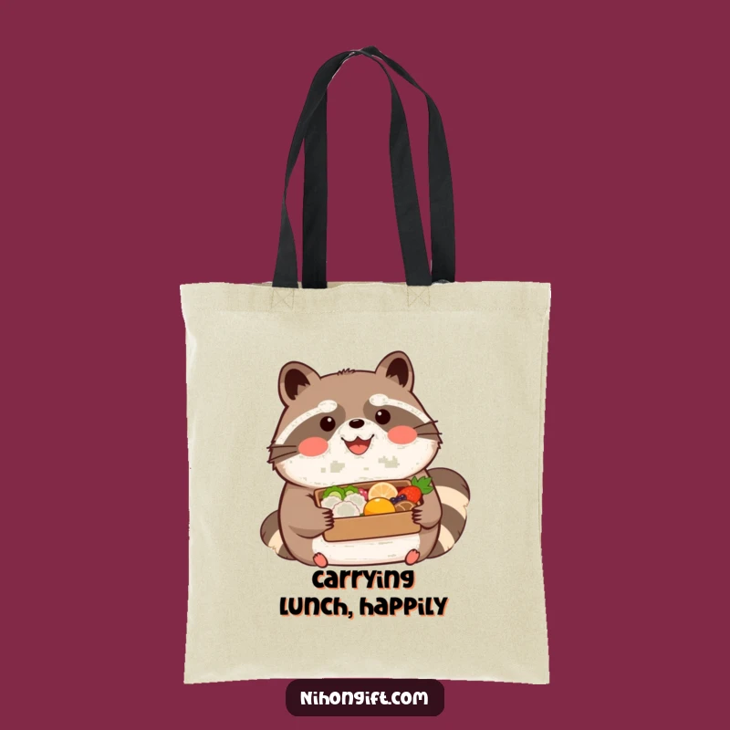 Funny Tanuki Bento Tote Bag - Happy Kawaii Character Bag, Perfect Foodie Gift