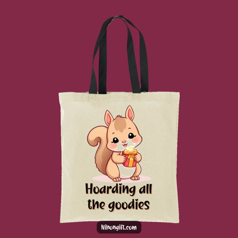 Funny Squirrel Tote Bag - Kawaii Critter Hides a Shiny Gift